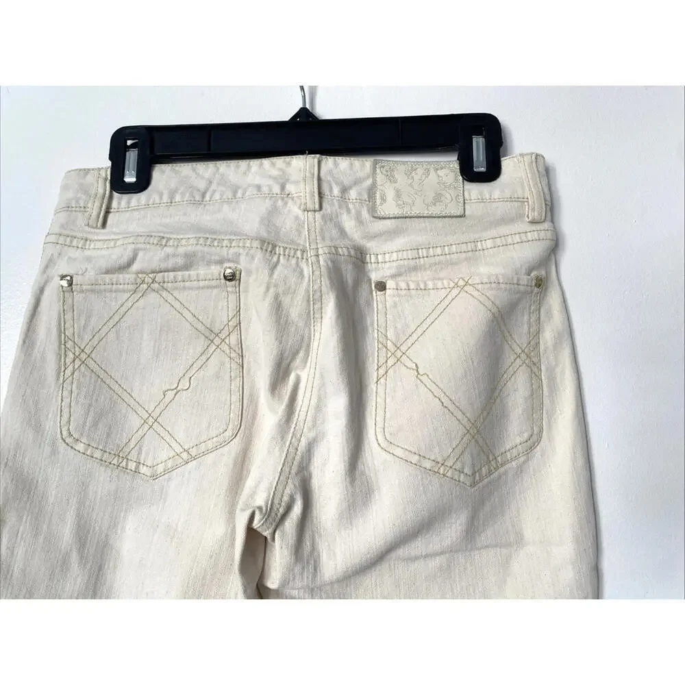 Vintage 07P CHANEL FR-36 Slim Leg Cream Cotton Jeans Pants 2007